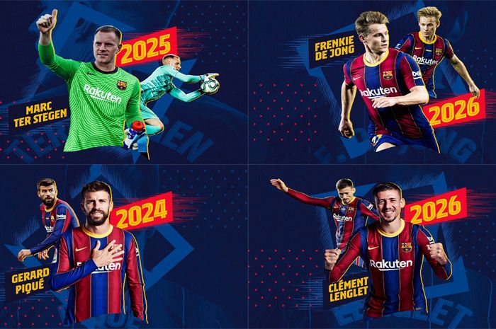 Barcelona telah resmi memperpanjang kontrak Frenkie De Jong, Marc-Andre ter Stegen, Gerard Pique, dan Clement Lenglet.