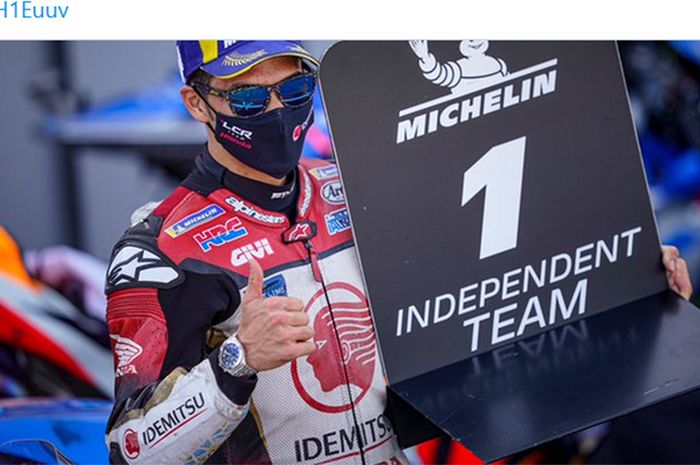 Pembalap LCR Honda, Takaaki Nakagami, menjadi pembalap tim independen terbaik setelah finis di posisi kelima pada balapan MotoGP Aragon di Sirkuit Aragon, Spanyol, 18 Oktober 2020.