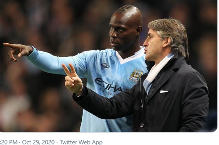 Roberto Mancini dan Mario Balotelli ketika sama-sama memperkuat Manchester City