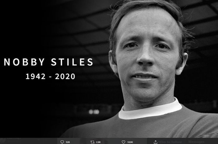 Eks gelandang Manchester United dan peraih Piala Dunia 1966 untuk timnas Inggris, Nobby Stiles, meninggal dunia di usia 78 tahun.