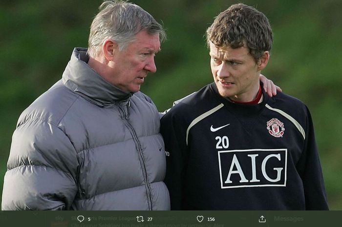 Ole Gunnar Solskjaer saat masih dilatih Sir Alex Ferguson di Manchester United.