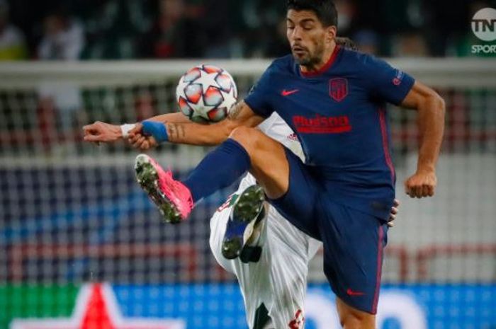 Luis Suarez beraksi dalam duel Liga Champions antara Lokomotiv Moskva vs Atletico Madrid, 3 November 2020.