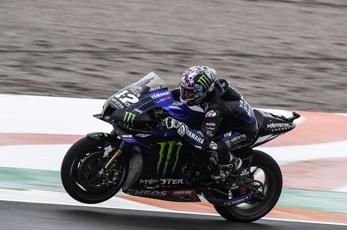 Aksi pembalap Monster Energy Yamaha, Maverick Vinales, pada sesi latihan bebas pertama MotoGP Eropa di Sirkuit Ricardo Tormo, Spanyol, Jumat (6/11/2020).