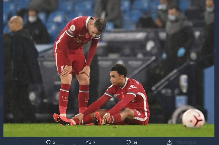 Trent Alexander-Arnold mengalami cedera dalam partai Liverpool kontra Manchester City.