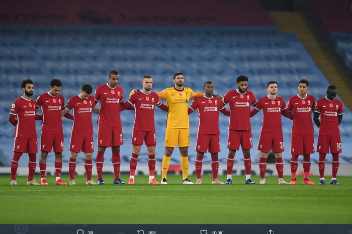 Skuad Liverpool kala melawat ke Stadion Etihad guna menghadapi Manchester City dalam lanjutan Liga Inggris 2020-2021, Minggu (8/11/2020).