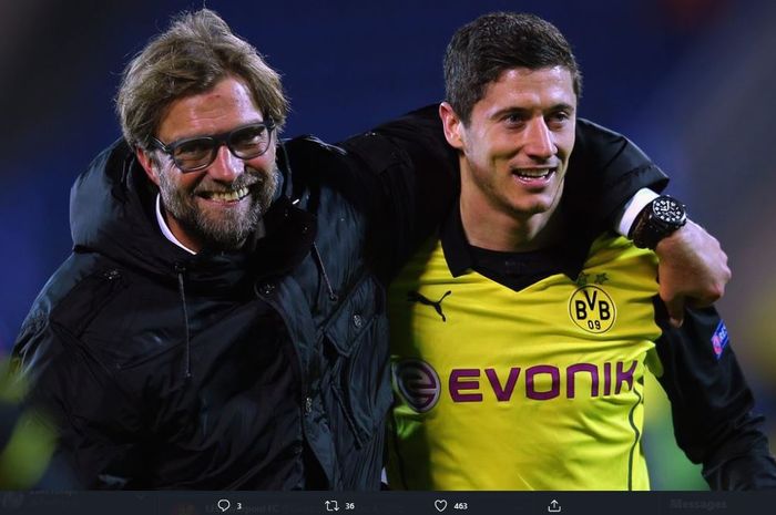 Pelatih Liverpool, Juergen Klopp, disebut menjadi satu sosok yang membuat karier Robert Lewandowski meroket.