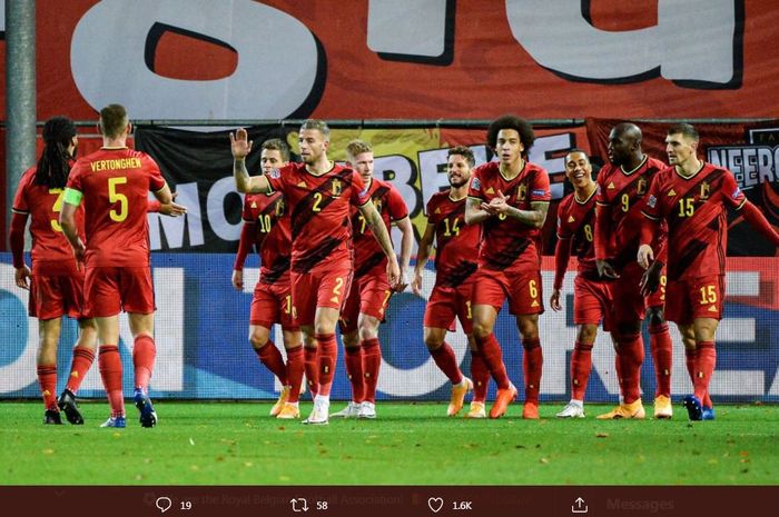 Timnas Belgia mengalahkan Inggris di partai kelima grup UEFA Nations League, 15 November 2020.