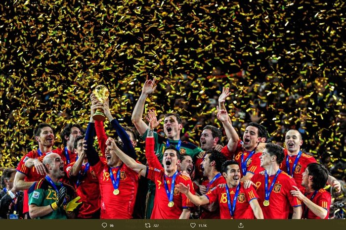 Timnas Spanyol saat menjuarai Piala Dunia 2010.