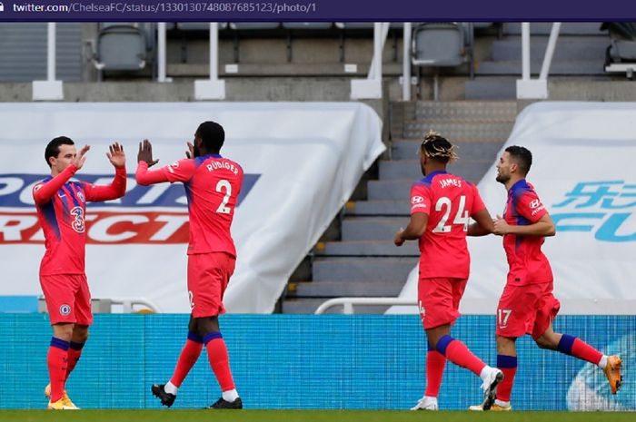 Para pemain Chelsea merayakan gol ke gawang Newcastle United dalam laga pekan ke-9 Liga Inggris musim 2020-2021 pada Sabtu (21/11/2020) pukul 19.30 WIB.