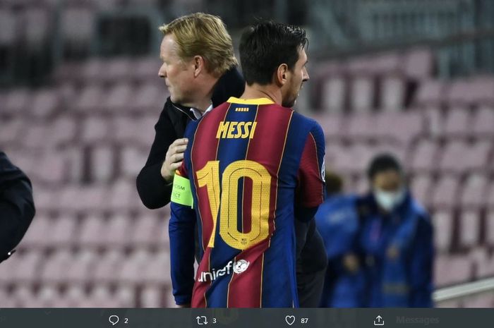 Lionel Messi dan pelatih Barcelona, Ronald Koeman.