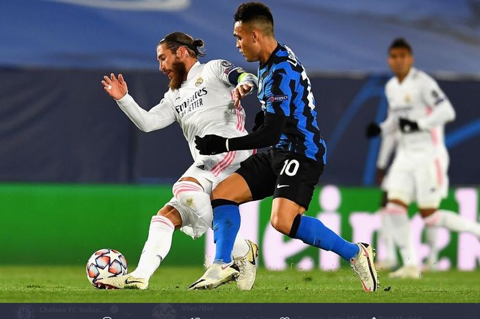 Duel antara Sergio Ramos dan Lautaro Martinez kala Real Madrid dan Inter Milan berhadapan pertama kali di fase grup Liga Champions 20202-2021.