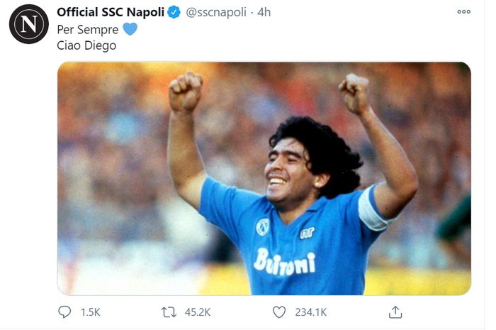 Cuitan duka Napoli atas berpulangnya Diego Maradona.