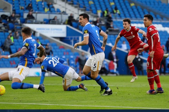 Diogo Jota mencetak satu gol ke gawang Brighton &amp; Hove Albion pada laga pekan ke-10 Liga Inggris 2020-2021.