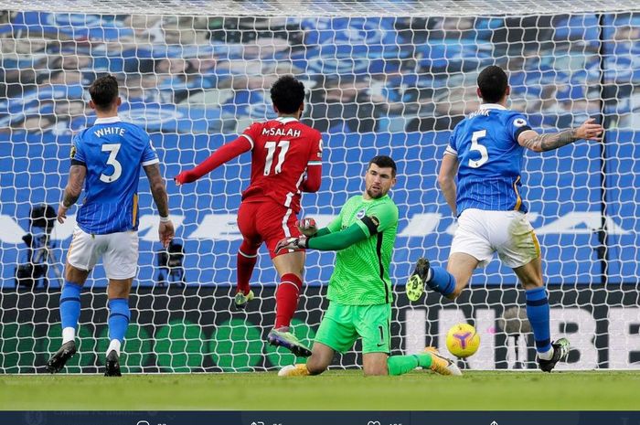 Mohamed Salah sempat mencetak gol ke gawang Brighton &amp; Hove Albion tapi golnya dianulir pada menit ke-33 pada laga Liga Inggris pekan ke-10.