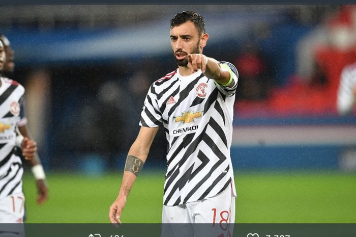 Gelandang Manchester United, Bruno Fernandes, dalam laga melawan West Ham United, Sabtu (5/12/2020).