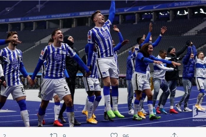 Hertha Berlin mengalahkan Union Berlin dalam laga derbi di pekan ke-10 Bundesliga, Jumat (4/12/2020).