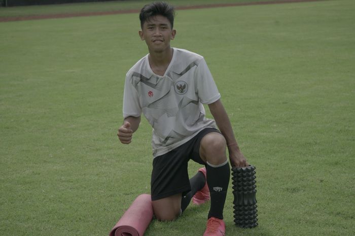 Pemain timnas U-16 Indonesia, Jovan Adestya, saat berlatih di Yogyakarta.