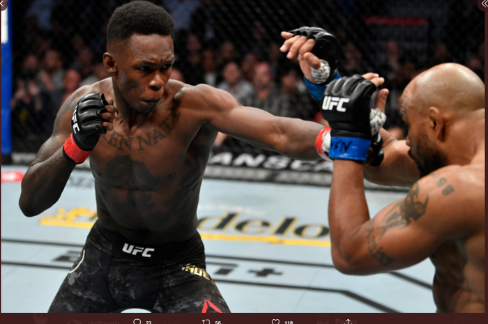 Ketika Israel Adesanya (kiri) dan Yoel Romero (kanan) bertarung pada ajang UFC 248. Pada duel tersebut, Adesanya sukses meraih kemenangan. 