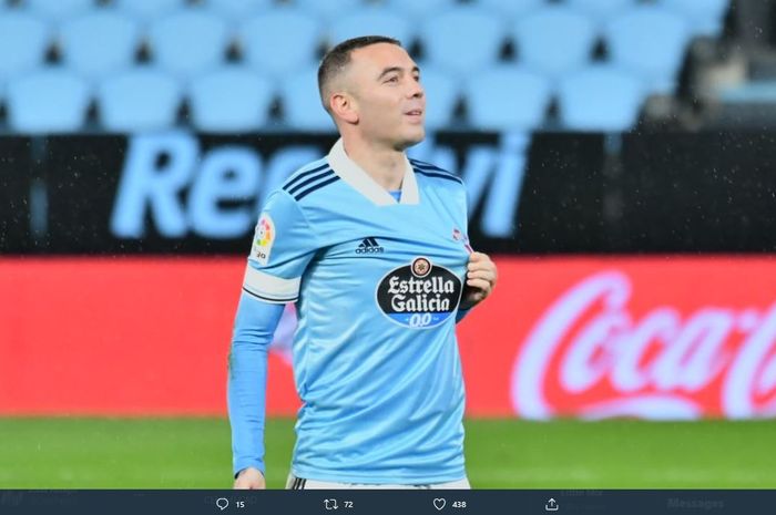 Penyerang Celta Vigo, Iago Aspas, merayakan gol yang dicetak ke gawang Cadiz pada pekan ketiga belas Liga Spanyol 2020-2021, Senin (14/12/2020).