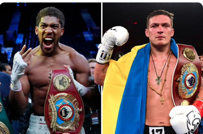 Dua petinju kelas berat, Anthony Joshua (kiri) dan Oleksandr Usyk (kanan)