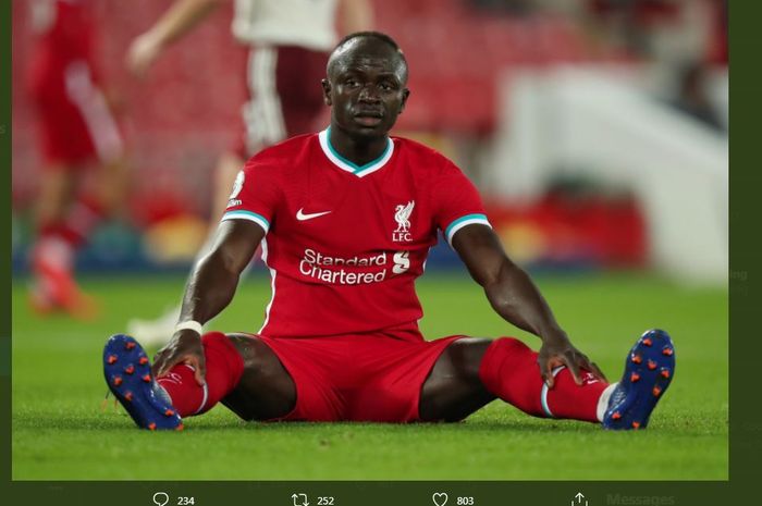 Ekspresi penyerang Liverpool, Sadio Mane.