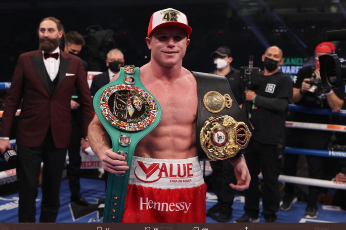 Petinju kelas menengah super, Canelo Alvarez, masih menjadi juara tak terbantahkan usai mengalahkan John Ryder, Minggu (7/5/2023)