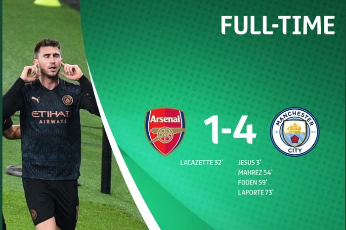 Manchester City mengalahkan Arsenal 4-1 di perempatfinal Piala Liga Inggris, Selasa (22/12/2020). 