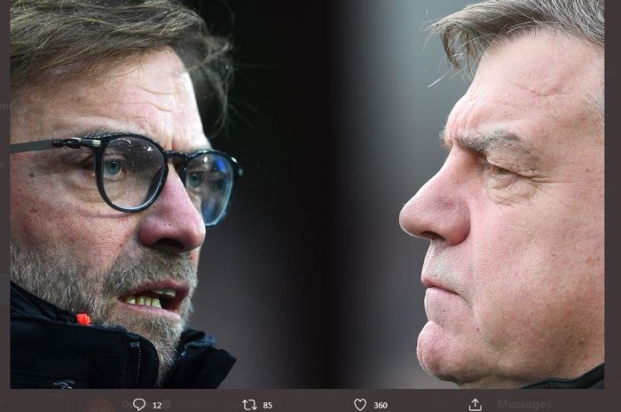 Juergen Klopp (kiri) dan Sam Allardyce berduel dalam laga Liga Inggris antara Liverpool vs West Bromwich Albion, 27 Desember 2020.