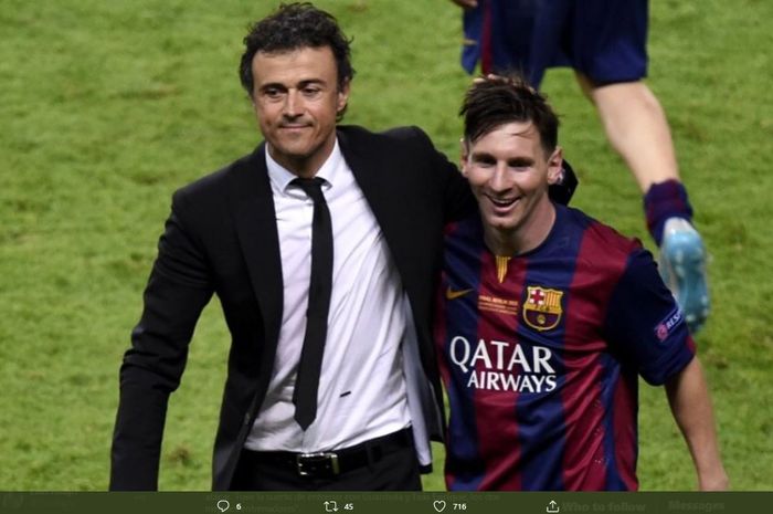 Luis Enrique dan Lionel Messi saat masih sama-sama membela Barcelona.