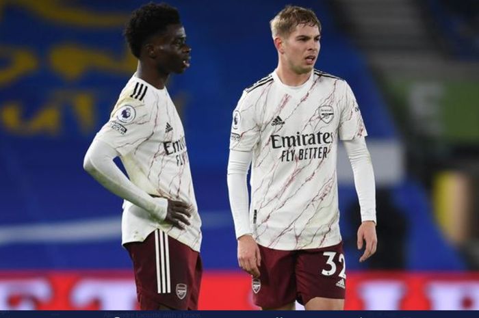 Dua wonderkid Arsenal, Bukayo Saka (kiri) dan Emile Smith Rowe (kanan).