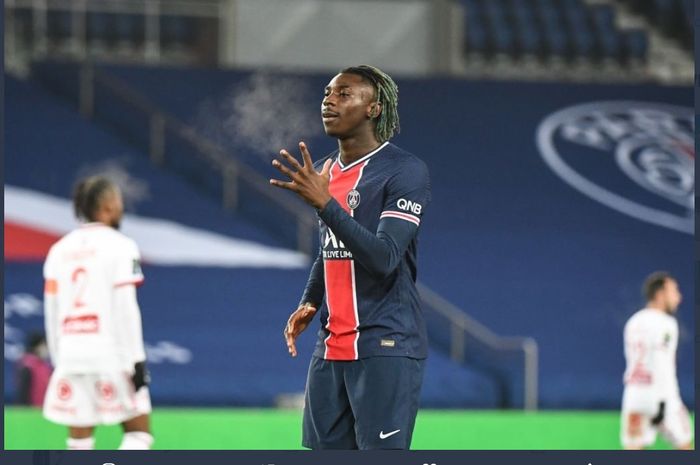 Moise Kean, mencetak gol dalam laga PSG vs Brest di Liga Prancis, Sabtu (9/1/2021) di Parc des Princes.