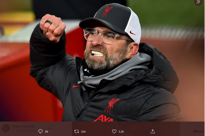 Ekspresi pelatih Liverpool, Juergen Klopp.