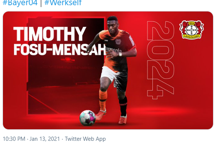 Timothy Fosu-Mensah pindah dari Manchester United dan bergabung dengan Bayer Leverkusen pada bursa transfer musim dingin 2021.