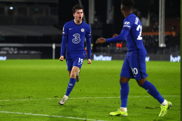 Selebrasi gelandang Chelsea, Mason Mount, usai cetak gol ke gawang Fulham di pekan ke-19 Liga Inggris