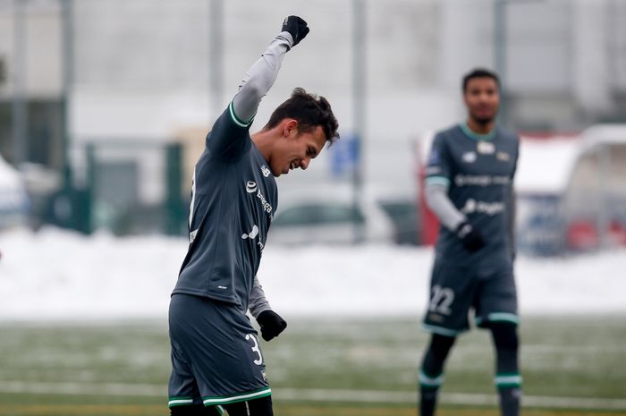 Winger timnas Indonesia, Egy Maulana Vikri, saat merayakan gol yang diciptakannya untuk Lechia Gdansk di laga uji coba.