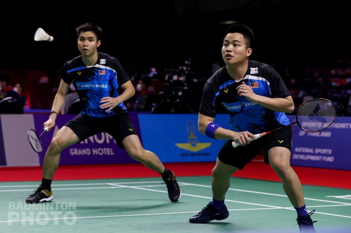 Pasangan ganda putra Indonesia, Aaron Chia/Soh Wooi Yik, pada babak kedua Thailand Open II 2021 di Impact Arena, Bangkok, Thailand, Kamis (21/1/2021).