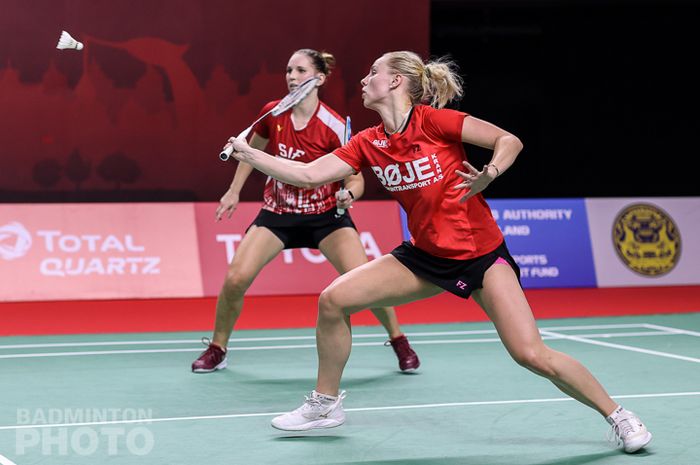 Aksi wakil Denmark, Alexandra Boje/Mette Poulsen pada babak perempat final Thailand Open II 2021, Jumat (22/1/2021)