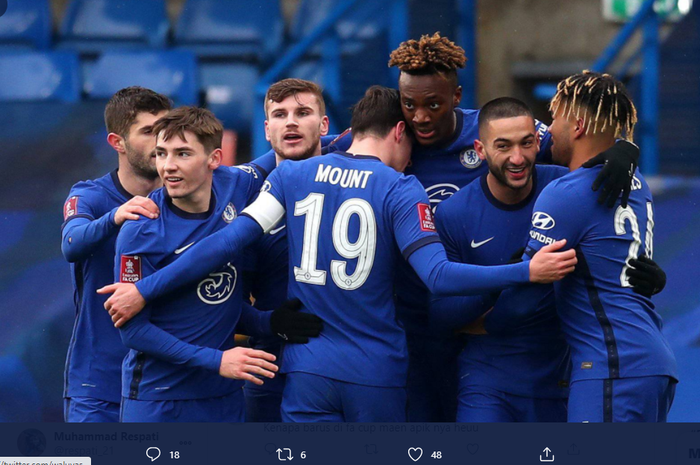 Selebrasi para pemain Chelsea atas gol yang dilesakkan oleh Tammy Abraham ke gawang Luton Town.