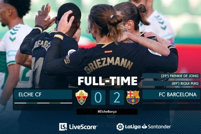 Barcelona berhasil menang tanpa Lionel Messi dari Elche dan pemain paling dibenci Ronald Koeman mencetak gol.