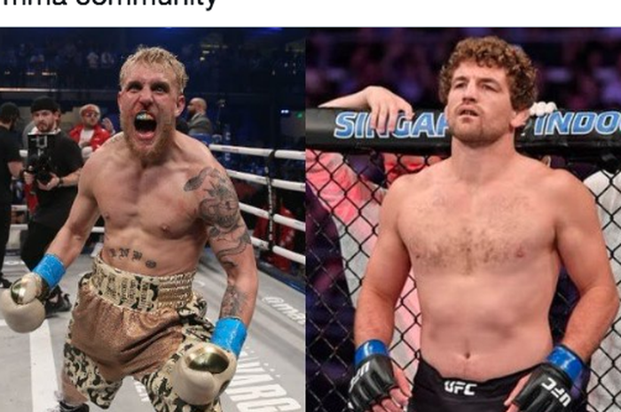 Youtuber sekaligus petinju, Jake Paul (kiri) dengan mantan petarung UFC, Ben Askren (kanan)