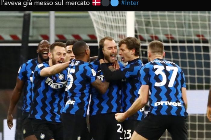 Momen kegembiraan Christian Eriksen usai mencetak gol kemenangan bagi Inter Milan di babak perempat final Coppa Italia 2020-2021.