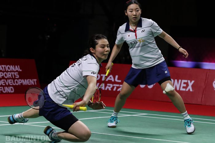 Pasangan Korea Selatan, Kim So-yeong/Kong Hee-yong pada semifinal BWF World Tour Finals 2020, Sabtu (30/1/2021)