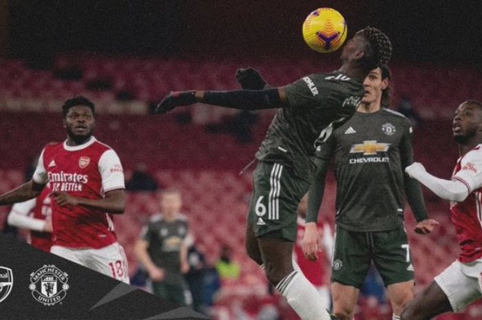 Aksi gelandang Manchester United, Paul Pogba, dalam duel melawan Arsenal pada Sabtu (30/1/2021).