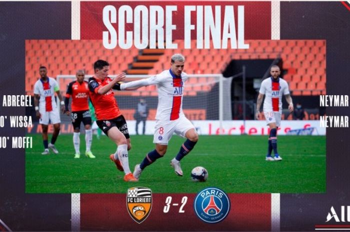 PSG kalah 2-3 dari tim papan bawah, Lorient, di Liga Prancis, Minggu (31/1/2021).