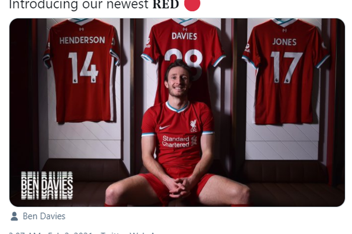 Ben Davies resmi menjadi pemain Liverpool.