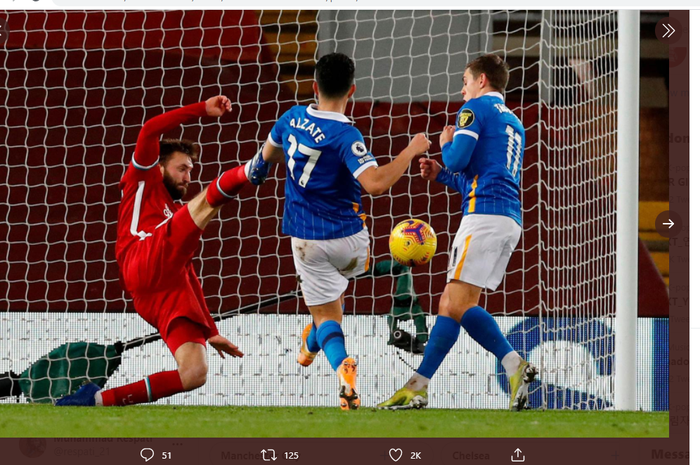 Gol kemenangan Brighton atas Liverpool yang dicetak oleh Steven Alzate.