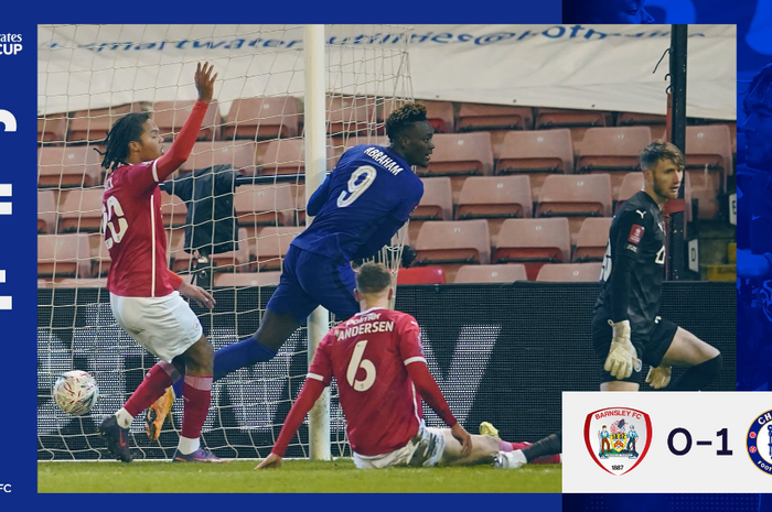 Tammy Abraham cetak gol Chelsea ke gawang Barnsley di laga ronde kelima Piala FA 2020-2021.