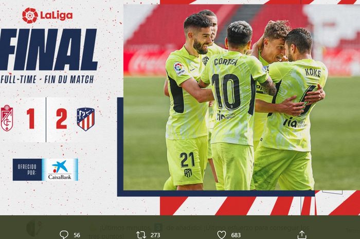 Atletico Madrid mengalahkan Granada pada pekan ke-23 Liga Spanyol, Sabtu (13/2/2021) di Los Carmenes.