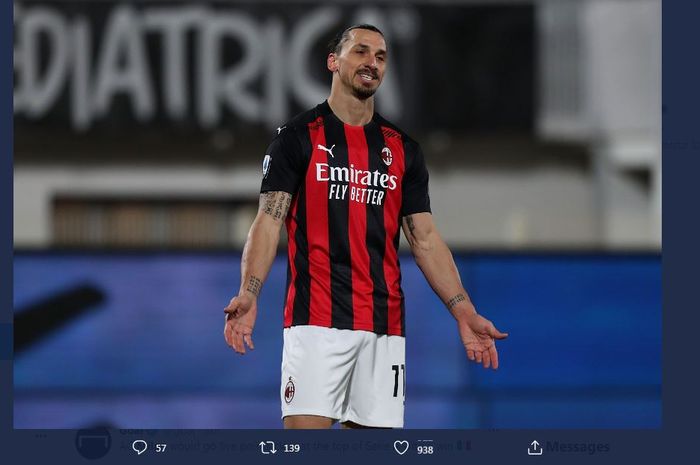 Ekspresi bomber AC Milan, Zlatan Ibrahimovic.