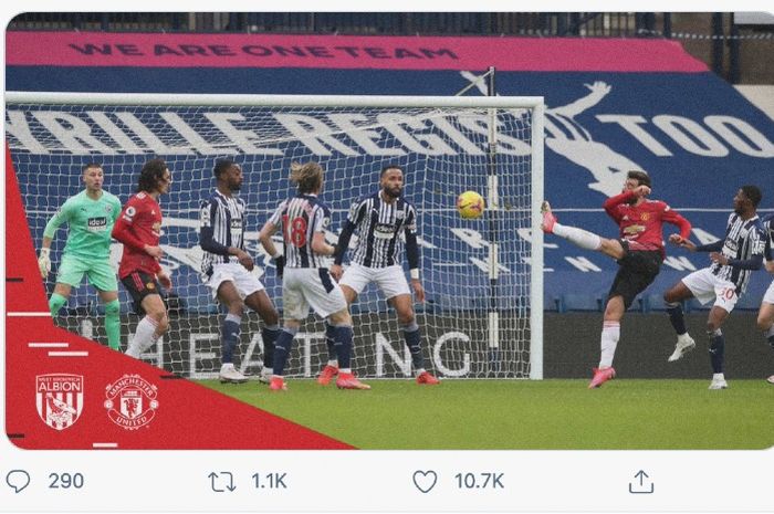 Manchester United kembali membuntuti rival sekota, Manchester City, pada klasemen sementara Liga Inggris usai bermain imbang 1-1 melawan West Bromwich Albion.  